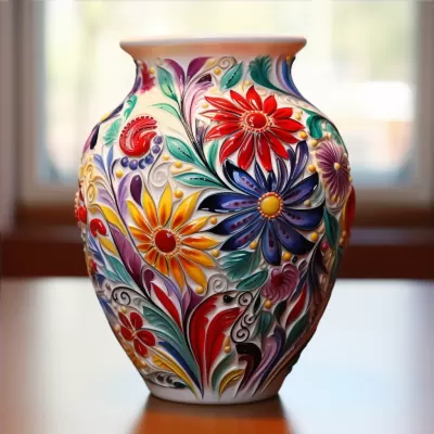 絢麗花卉綻放的藝術(shù)陶瓷，花樣繪制精美，流露濃郁藝術(shù)情趣。