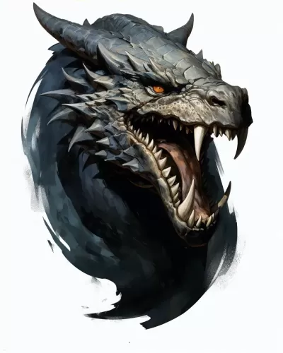 黑鱗蛇龍，2D RPG風格，龍舔空氣，引你入勝。