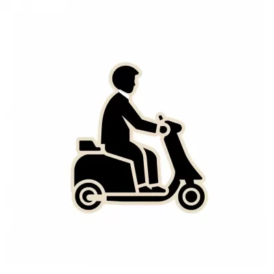 男子騎著滑板車拿著衛生紙的簡單象形圖。