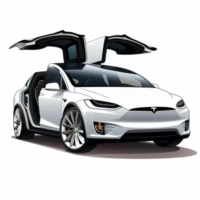 卡通特斯拉Model X矢量圖，車門敞開，簡潔矢量，剪貼畫，2D矢量資產(chǎn)，簡約矢量，粗線輪廓，白色背景。