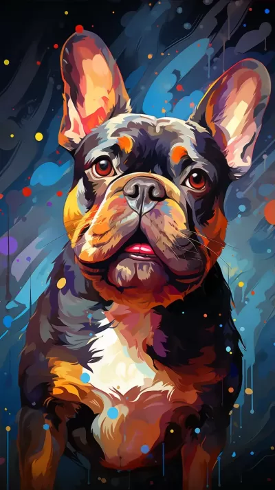 歡樂法國斗牛犬，藝術(shù)杰作，色彩絢麗動感背景，細致入微，色彩豐富。