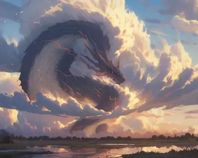 奇幻神獸云月兒，自然細膩風格，戲劇性云海。