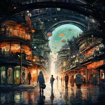 “絢麗科幻水彩，城市街景現世光影，16k細節璀璨綻放”
