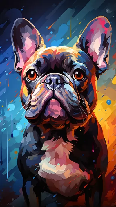 歡樂法國斗牛犬，藝術(shù)杰作，色彩絢麗動感背景，細致入微，色彩豐富。