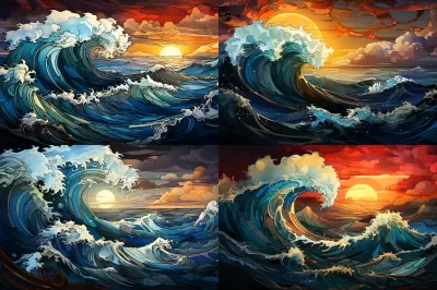 海洋波浪玻璃圖解，艷麗綻放的窗景