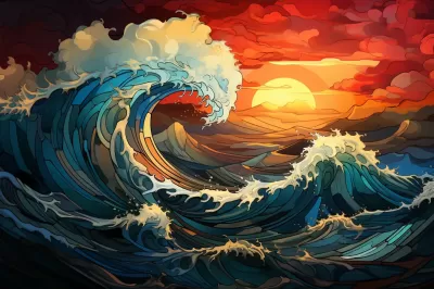 海洋波浪玻璃圖解，艷麗綻放的窗景