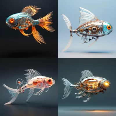 翅膀上有眼的魚，側(cè)視圖，Nixie管，纖細(xì)形態(tài)，4K高細(xì)節(jié)。