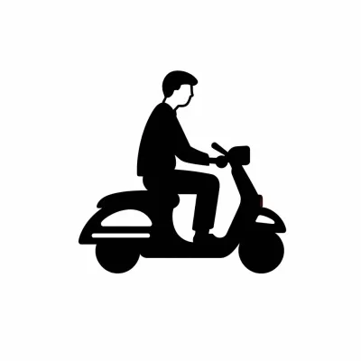 男子騎著滑板車拿著衛生紙的簡單象形圖。