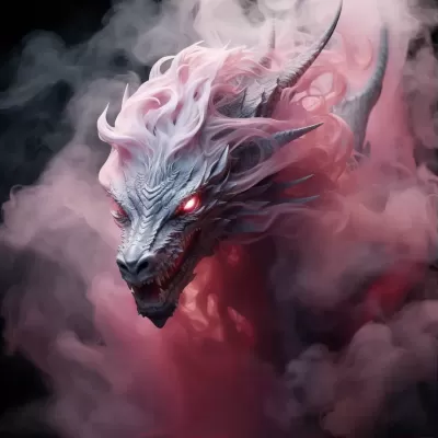 煙霧中的靈異龍，奇幻灰粉色。