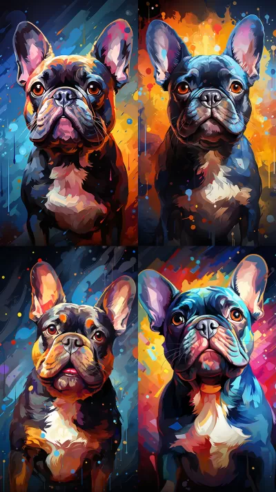 歡樂法國斗牛犬，藝術(shù)杰作，色彩絢麗動感背景，細致入微，色彩豐富。