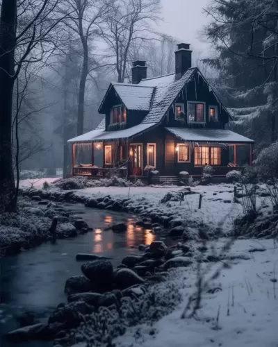 冬日之夢，雪景上的彩繪房屋