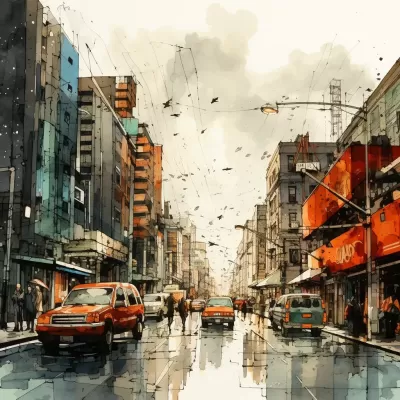 “絢麗科幻水彩，城市街景現世光影，16k細節璀璨綻放”