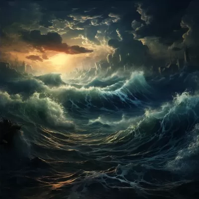浩渺海洋，狂濤洶涌，時光合成，藝術魔法，8K高清，宏偉浩瀚