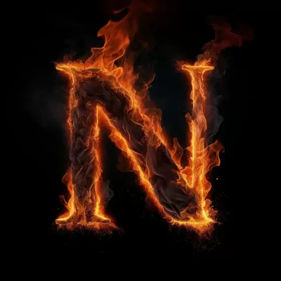 熊熊烈焰中的N字，黑色背景下的絢爛舞蹈。