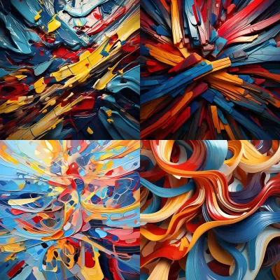 紅藍黃線條的抽象畫，持續動作拼圖，CG角色，8K高清。