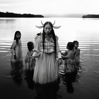 湖畔中的拉丁美洲原住民女性