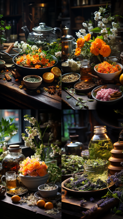 茶花廚房，古樸花葉共舞