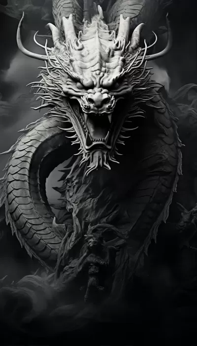 中國龍現實照片黑白畫。