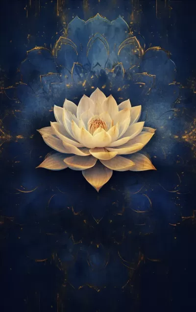 蓮花，拜占庭藝術，天體，皇家藍與古老金的風格，色彩褪去，低飽和度，紋理背景。