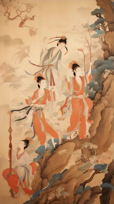 絲綢仙境：飛舞于天空的無數妖精，優雅而典雅，唐代敦煌壁畫之美。