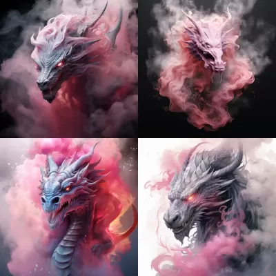 煙霧中的靈異龍，奇幻灰粉色。