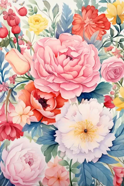絢麗水彩花卉：美麗背景，色彩繽紛，令人陶醉