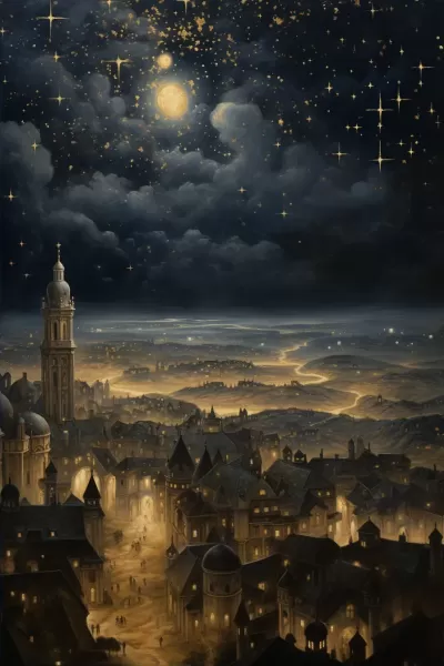 星光閃爍，中世紀夜空重現，高分辨率黃金星輝畫卷
