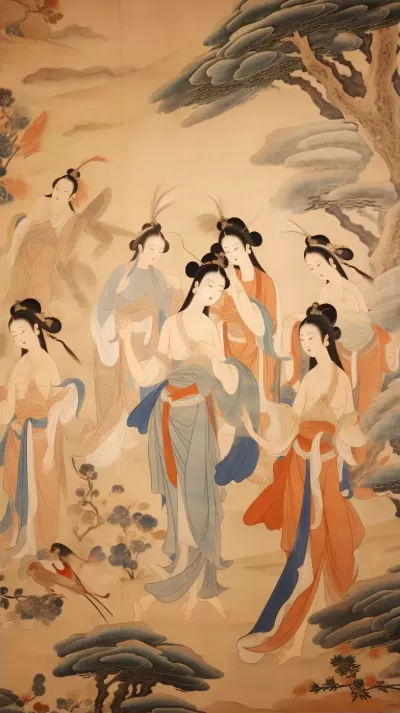 絲綢仙境：飛舞于天空的無數妖精，優雅而典雅，唐代敦煌壁畫之美。