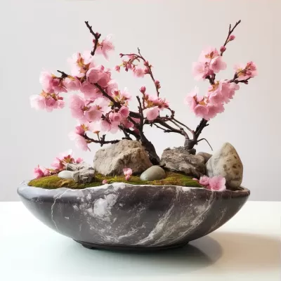 花園碗中的巖石下櫻花樹