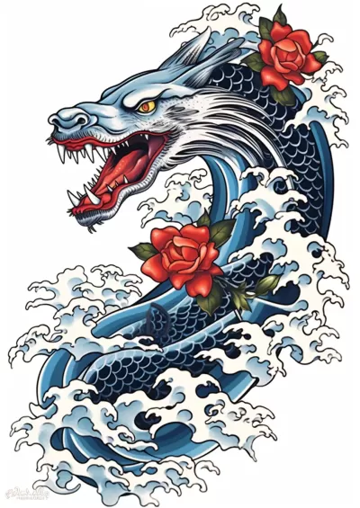 傳統日本刺青紋身設計，全長矢量T恤設計，線條銳利，對比度高，八種顏色，白色背景，8k。