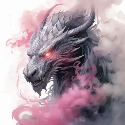 煙霧中的靈異龍，奇幻灰粉色。
