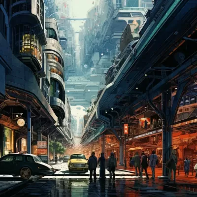 “絢麗科幻水彩，城市街景現世光影，16k細節璀璨綻放”