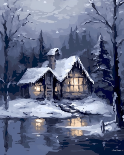 冬日之夢，雪景上的彩繪房屋
