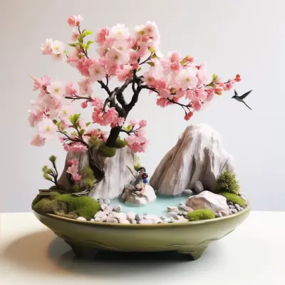 花園碗中的巖石下櫻花樹