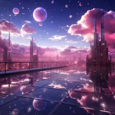星云間的玻璃建筑：粉紫色的玫瑰在自然光中綻放