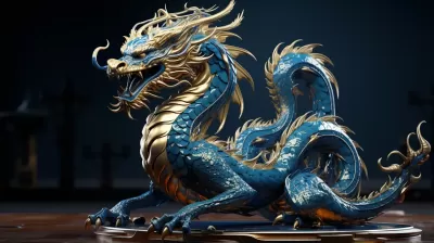 神韻綻放：藍龍翱翔，金光閃耀。水墨與動畫交融，展現栩栩如生的飛龍之美。