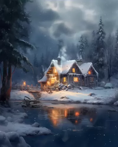 冬日之夢，雪景上的彩繪房屋
