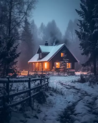 冬日之夢，雪景上的彩繪房屋