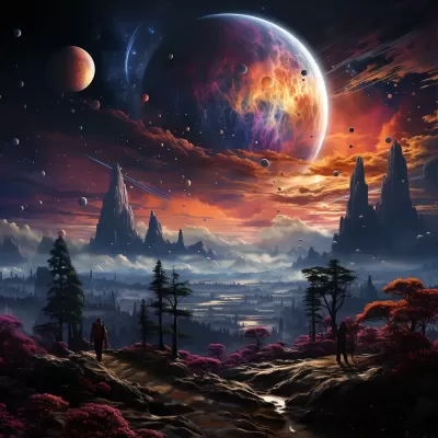 異星奇景：絢麗彩虹與環繞天空的行星