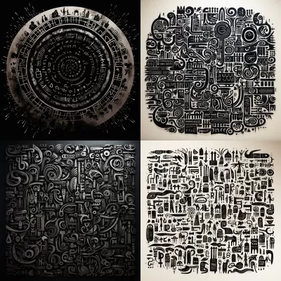 神秘古代印度未知語言的黑白設計，古老書法令人著迷