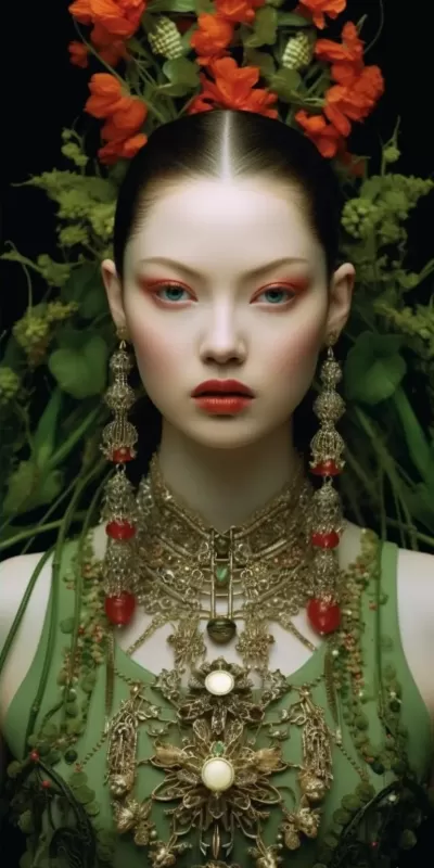 美麗愛之女神肖像，碧綠眼眸如星，張靜娜攝影之奇跡，璀璨寶石冠雕琢。