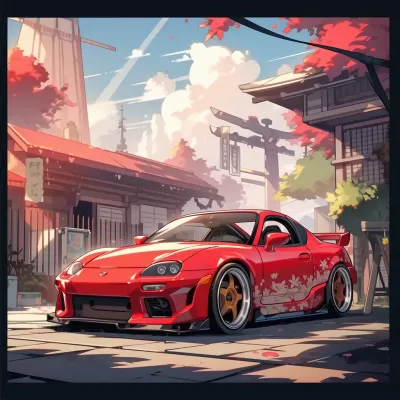 奪目動感！2001年紅色豐田MR2 Roadster與日式陽光背景藝術完美融合，超寫實漫畫！