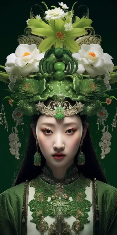 美麗愛之女神肖像，碧綠眼眸如星，張靜娜攝影之奇跡，璀璨寶石冠雕琢。