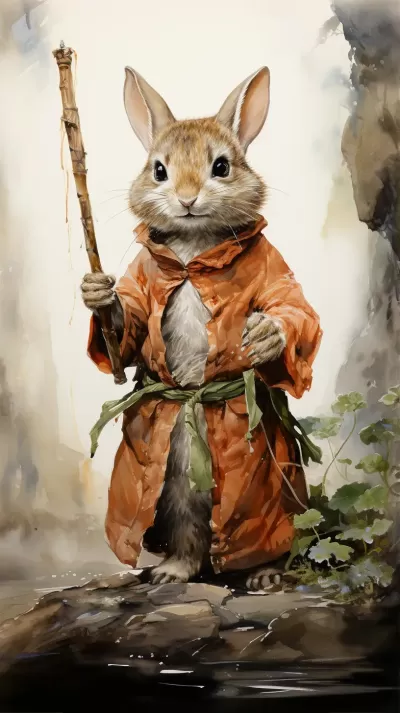 貝婁克麗絲·波特繪的童話騎士，揮舞一根木棍