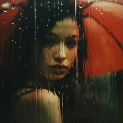 一個拿著紅色傘的女孩