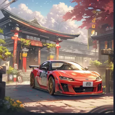 奪目動感！2001年紅色豐田MR2 Roadster與日式陽光背景藝術完美融合，超寫實漫畫！