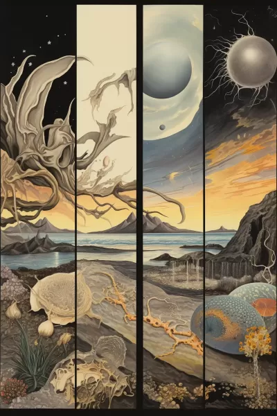 奇幻圖景：黑色章魚探尋沙漠之花，輝光波紋，跨越高爾夫，藝術家眾神之作。