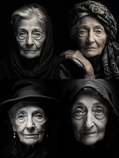 智慧老嫗眼中閃耀的魔力，黑白藝術人像，如Irving Penn般高清細膩，Leica M10 Monochrom。