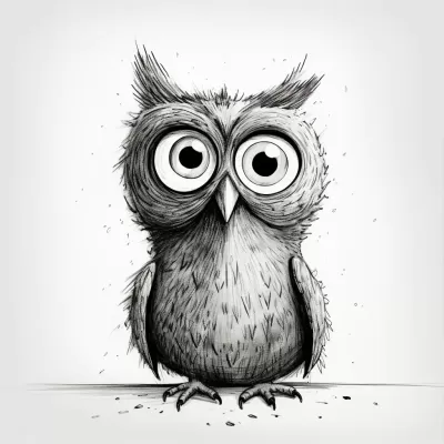 粗糙畫的貓頭鷹素描，鉛筆創作