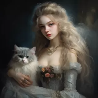 神秘美女与长发猫的洛可可万圣节夜晚